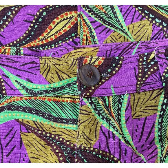 ZARA Purple Multicolor Tropical Printed Linen Hi Rise Ankle Pants Sz MEDIUM - Picture 5 of 6